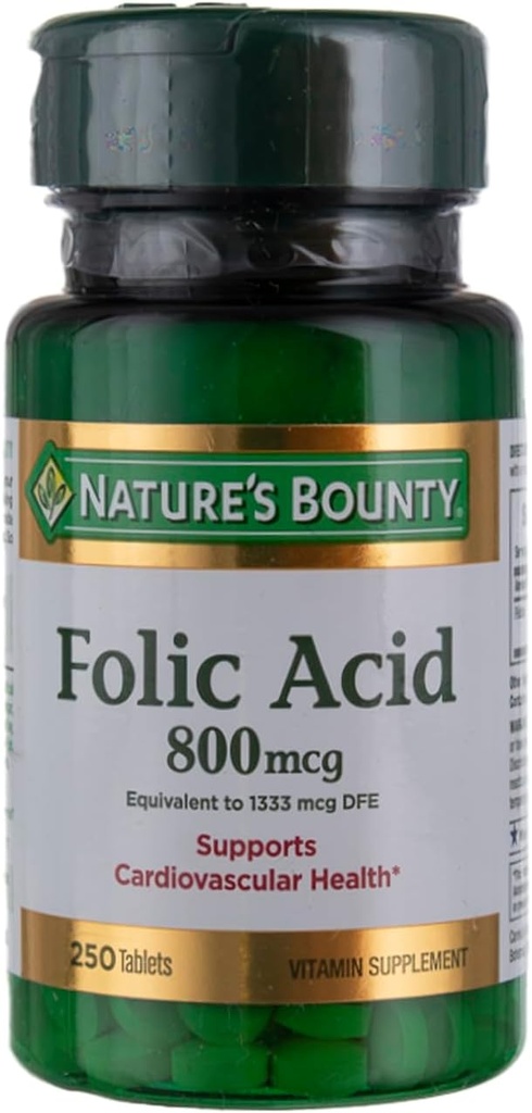 Acide folique de la nature 800 mcg Comprimés Résistance maximale 250 Nombre (paquet de 6)