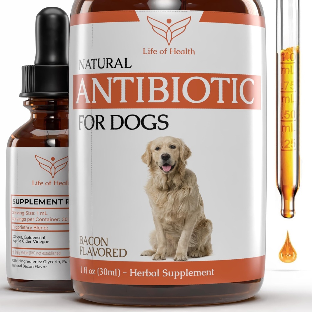 Natural Antibiotics for Dogs - Dog Antibiotics - Dog Ear Infection Treatment - Yeast Infection Treatment for Dogs - Dog Antibiotic - 1 fl oz - Bacon Flavor