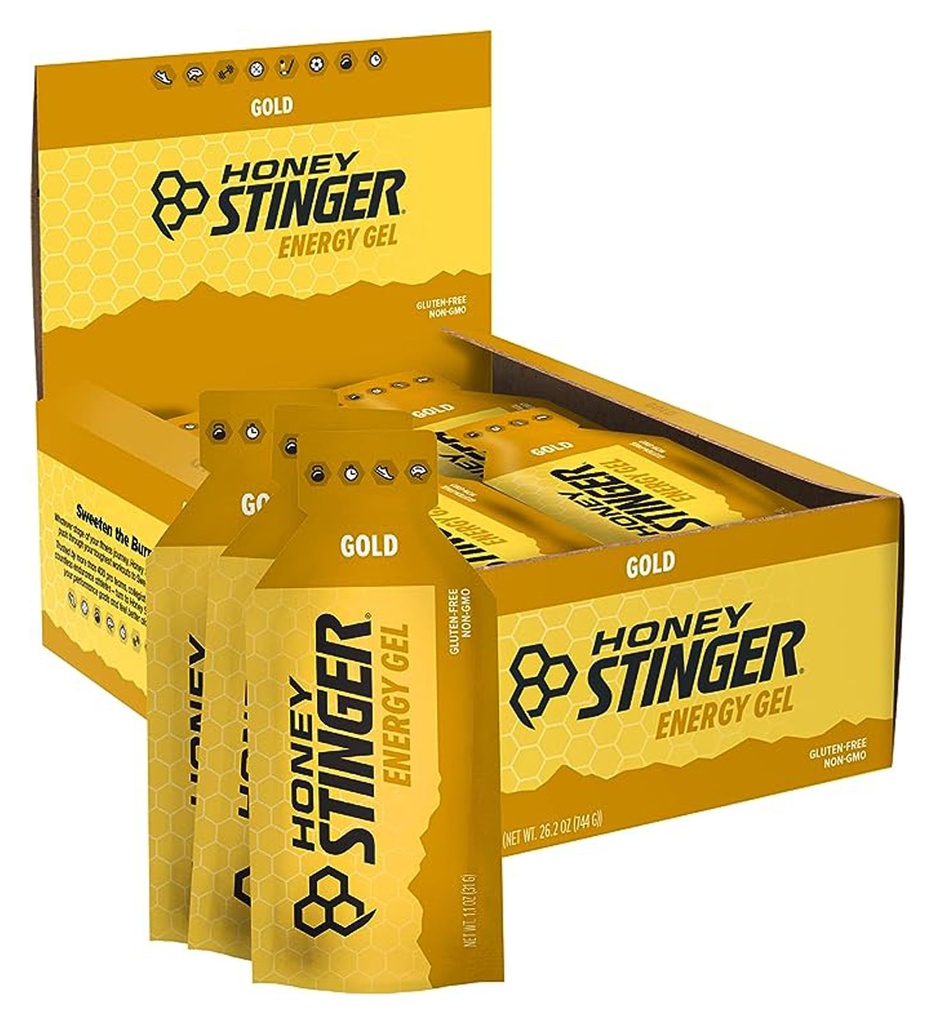 Honey Stinger Gold Energy Gel, Glutenvrij & Cafeïnevrij, voor oefeningen, hardlopen en prestaties, Sportvoeding voor thuis & Gym, Pre en Mid workout, 24 Pack, 26,4 Ounce