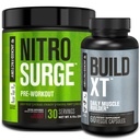 Jacked Factory Nitrosurge Pré-entraînement en cerise noire et construire XT Muscle Building Bundle pour hommes et femmes