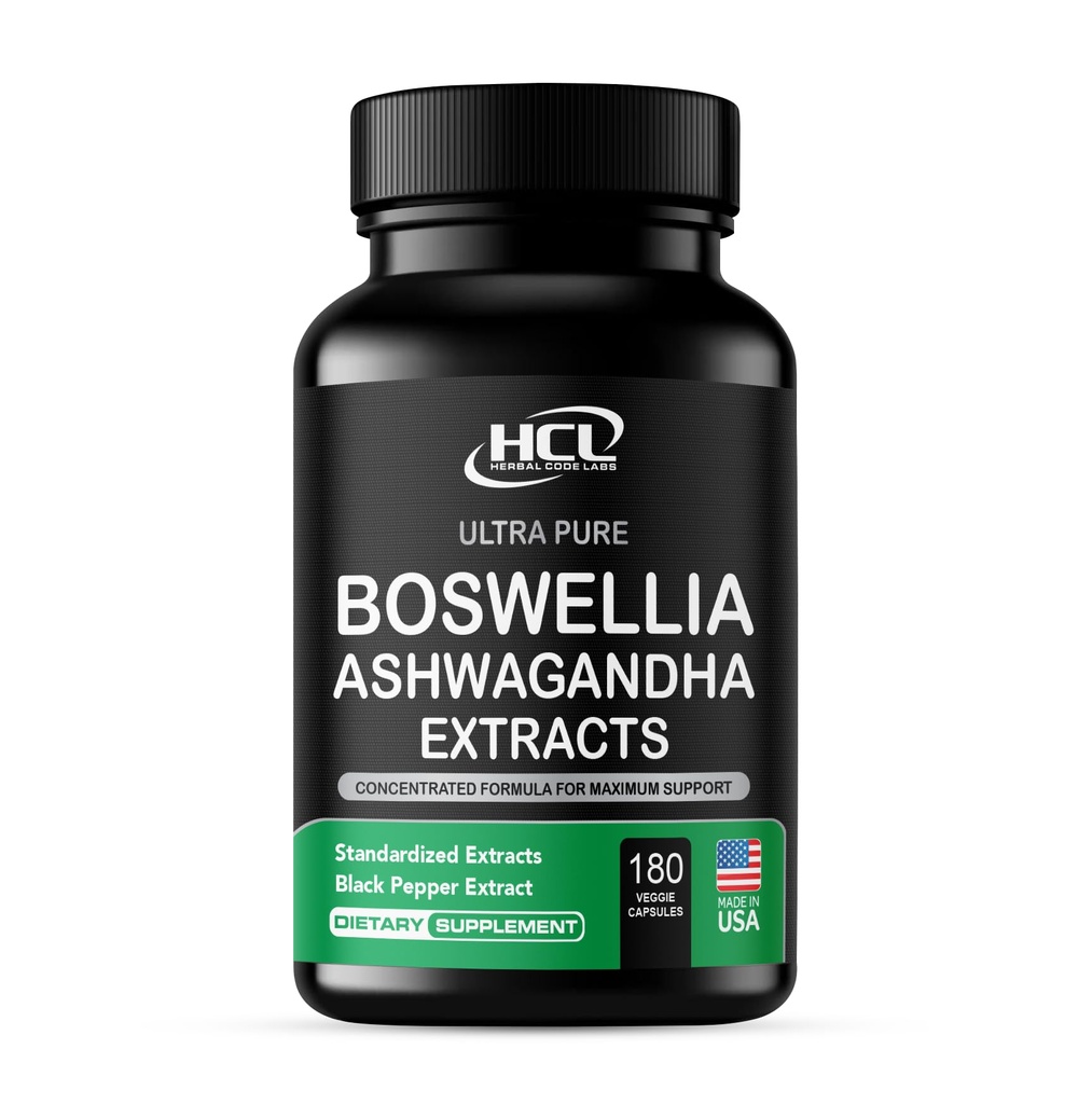Boswellia Extract en Ashwagandha Capsules 2000 mg - Sterke natuurlijke ondersteuning Pillen 3 maand levering - Toegestaan Boswellia Serrata 65% Boswellic Acid met Ashwagandha Powder Supplement