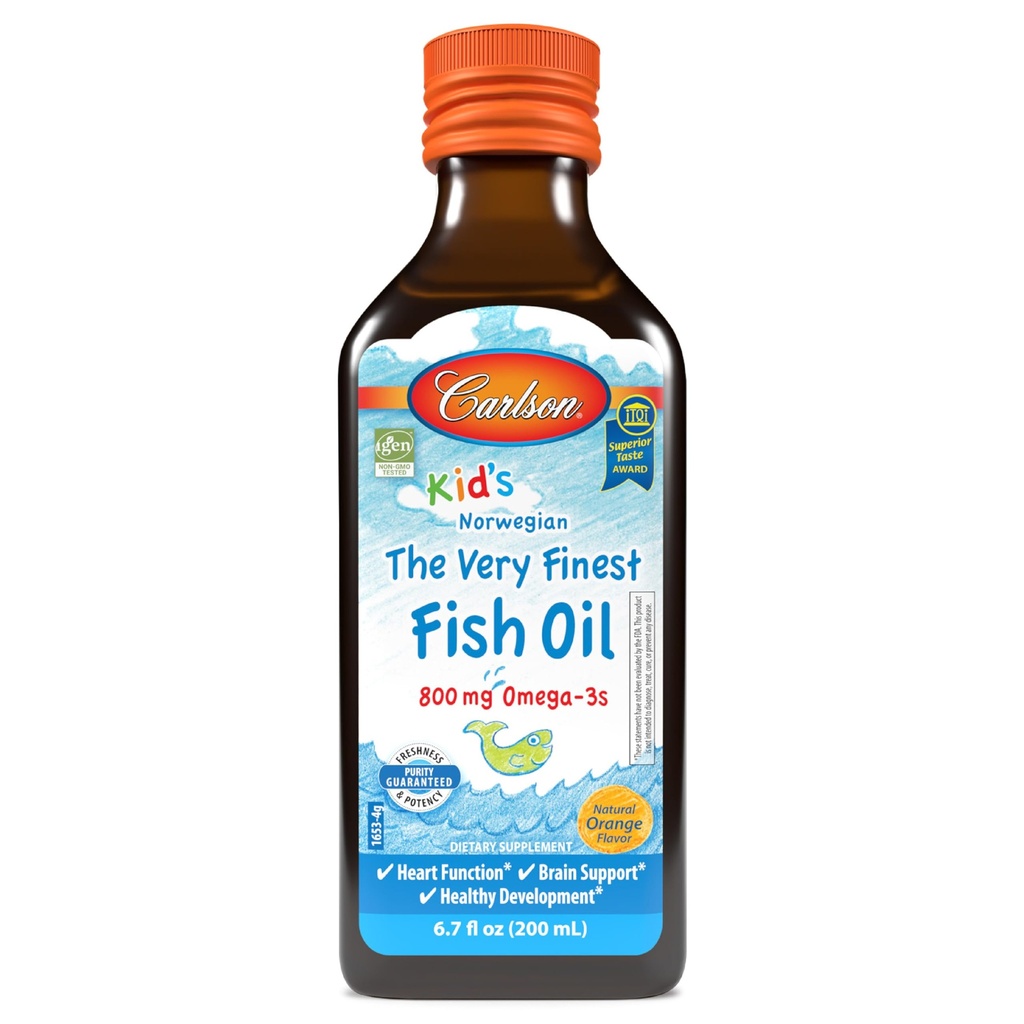 Carlson - L'huile de poisson la plus fine de l'enfant, 800 mg Oméga-3s, norvégien, source durable, orange, 200 mL