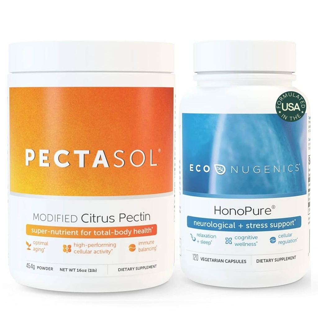 ecoNugenics Brain Health Supplement Bundle – PectaSol Modified Citrus Pectin Fiber + HonoPure Magnolia Bark Extract — Nootropic Pack for Sleep, Stress Relief, Cognitive Function, GABA Support
