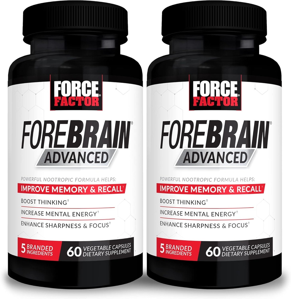 FORCE FACTOR Forebrain Advanced, 2-pack, Brain Booster, Hersensupplement voor geheugenondersteuning, concentratie, focus, denken, en geestelijke energie, krachtige ingrediënten die snel werken, 120 capsules