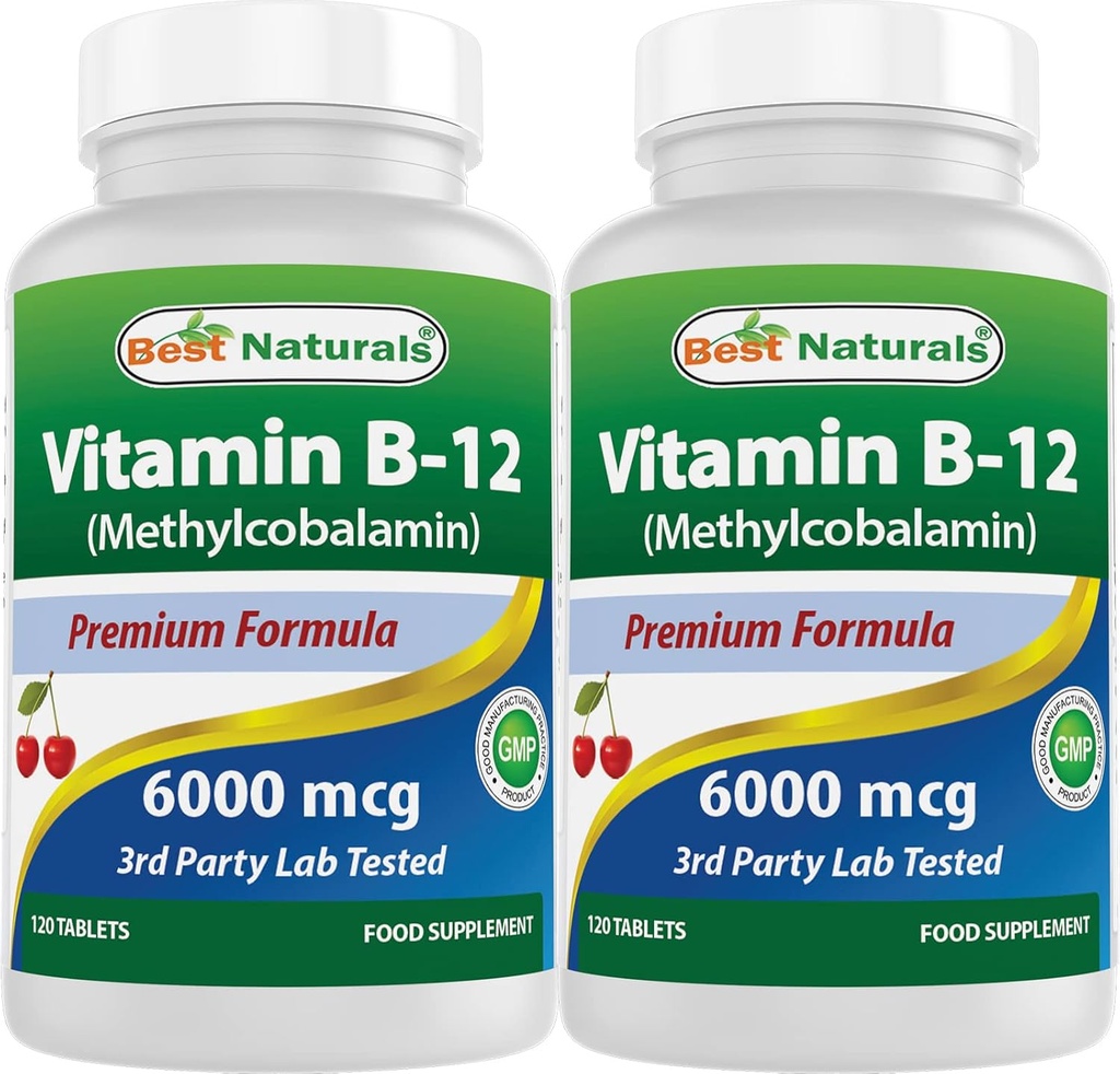Best Naturals Vitamine B-12 als Methylcobalamine (methyl B12), 6000 mcg 120 Sublingual Tablets (120 Telling (Pack of 2))