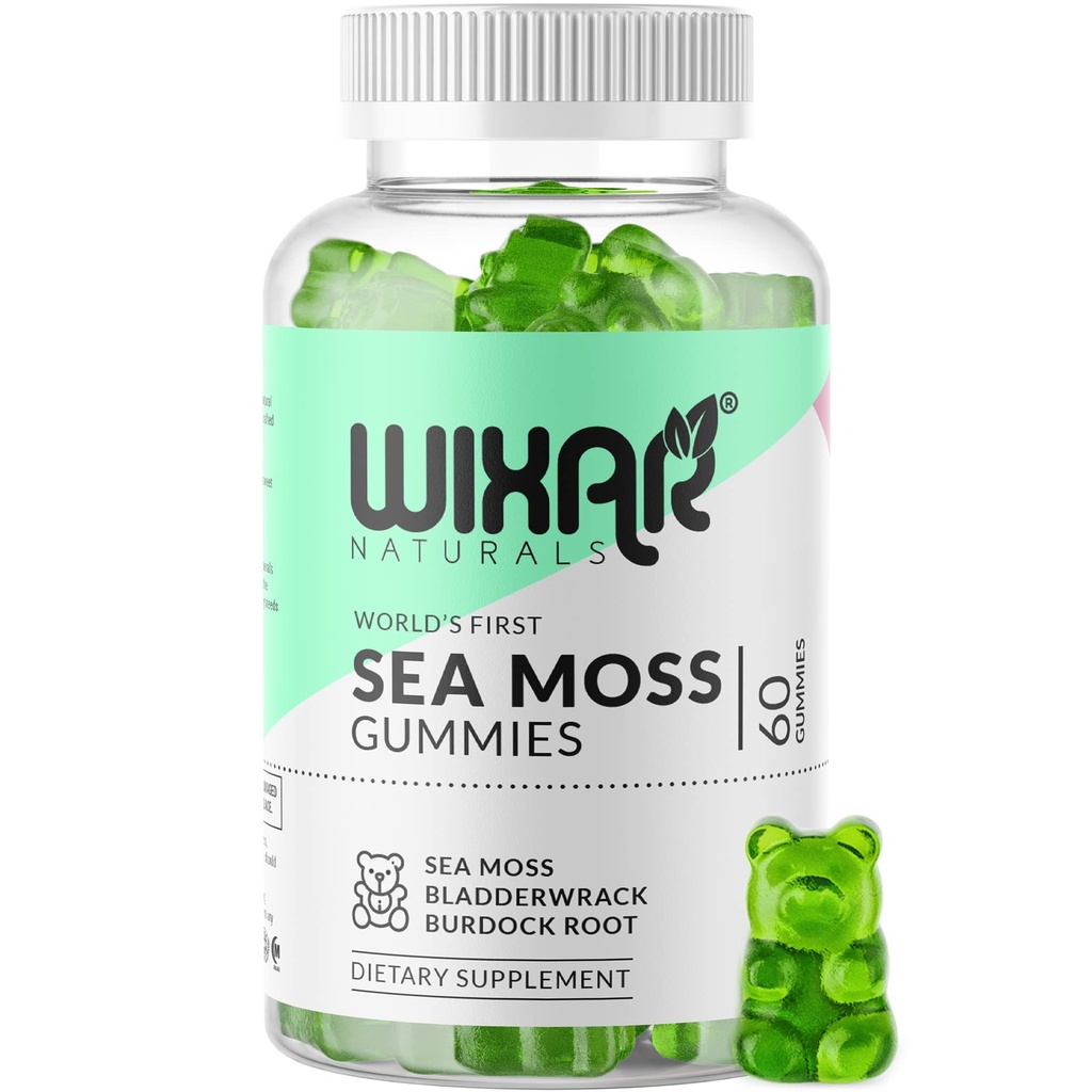 Sea Moss Gummies - Natural Irish Sea Moss and Bladderwrack with Burdock Gummy - 60 Gummies - Vegan - Healthy Immune, Gut & Algehele Wellness Support - Herbal Alkaline Supplementen