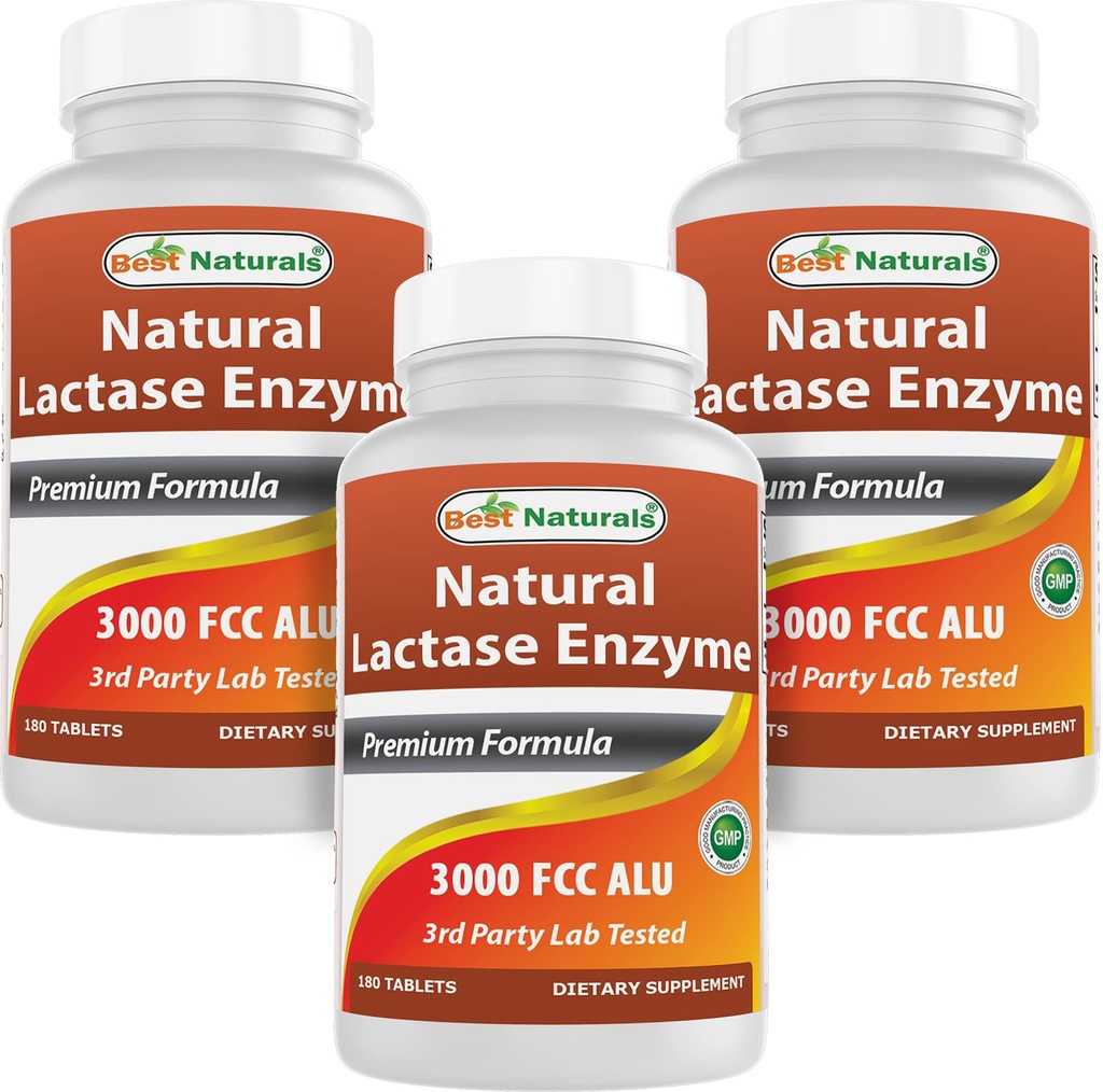 Best Naturals, Fast Acting Lactase Enzyme, 3000 FCC ALU, 180 tabletten (180 aantal (verpakking 3))