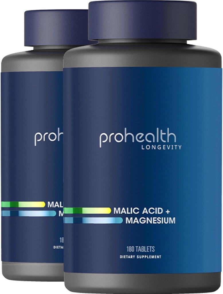 ProHealth Malic Acid + Magnésium 2-Pack (180 comprimés par bouteille) - essentiel pour la relaxation musculaire - favorise l'ATP - favorise la fonction musculaire adéquate