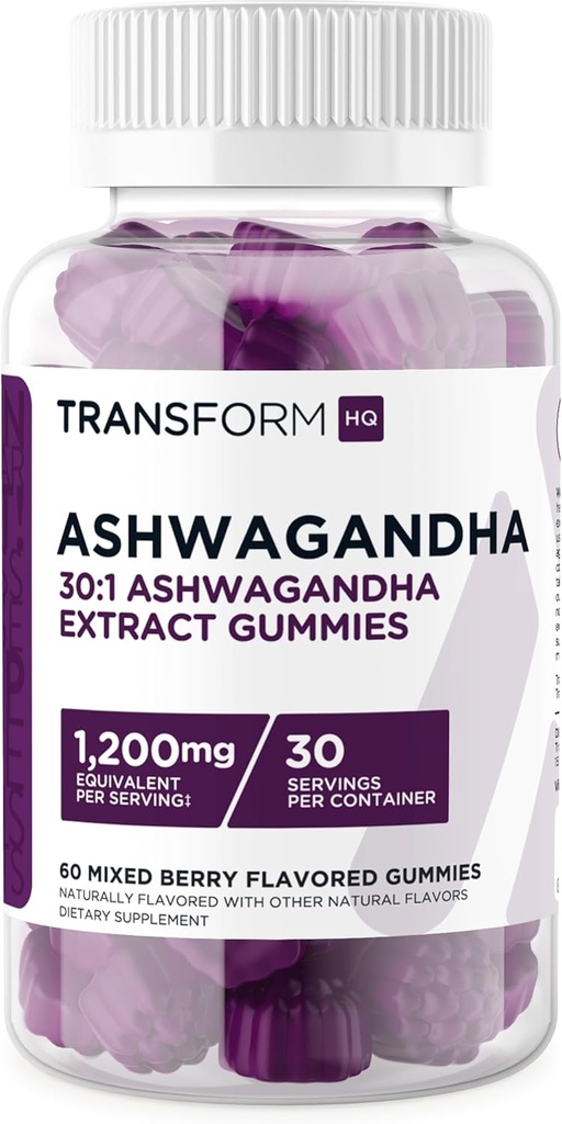 TransformHQ Ashwagandha Gummies 1.200mg, 60 Gummies (Mixed Berry Flavor) - Ashwagandha Kruidenextract supplement - 30 porties, Glutenvrij, Non-GMO