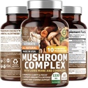 Complexe de champignons N1N Premium [10X Champignons puissants] avec Reishi, Lions Mane, Cordyceps, Chaga, Turkey Tail et Maitake pour soutenir la santé, les fonctions cérébrales et les niveaux d'énergie, 60 Veg Caps