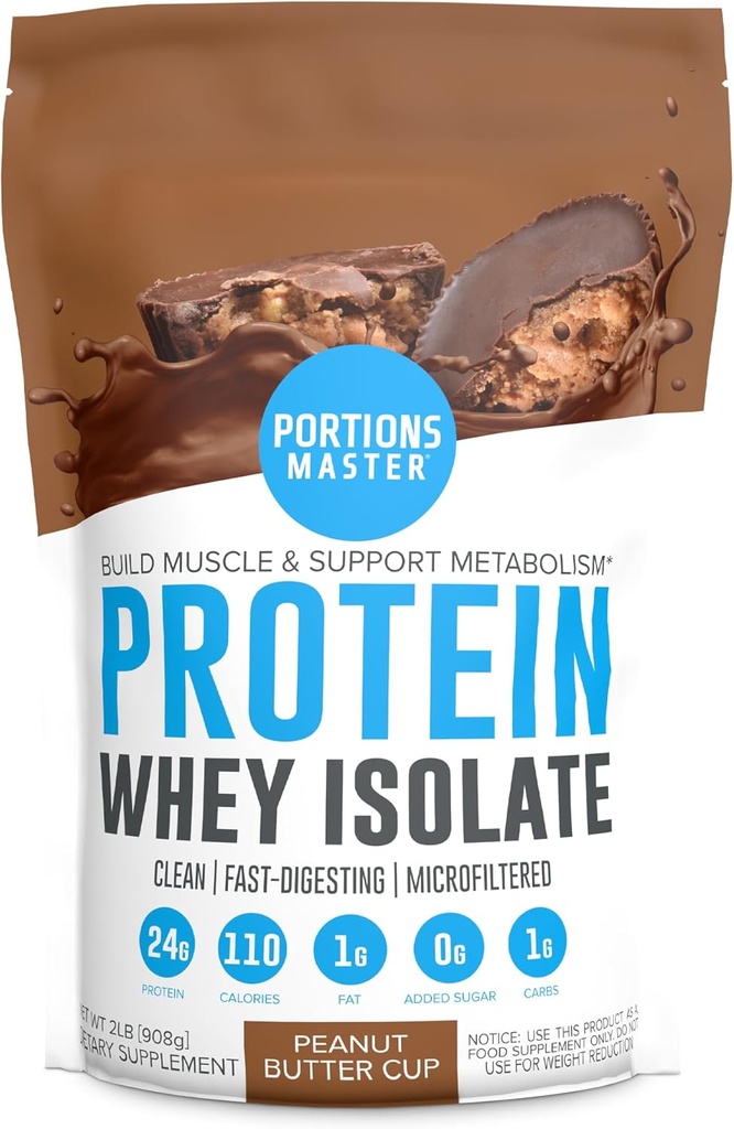Porties Master CFM Wei Isolaat Proteïnepoeder, 2 LB, 23g Low Carb, Low Fat, Cold-Processed, Fast Absorbing, Muscle Growth & Recovery Ondersteuning (Peanut Butter Cup)