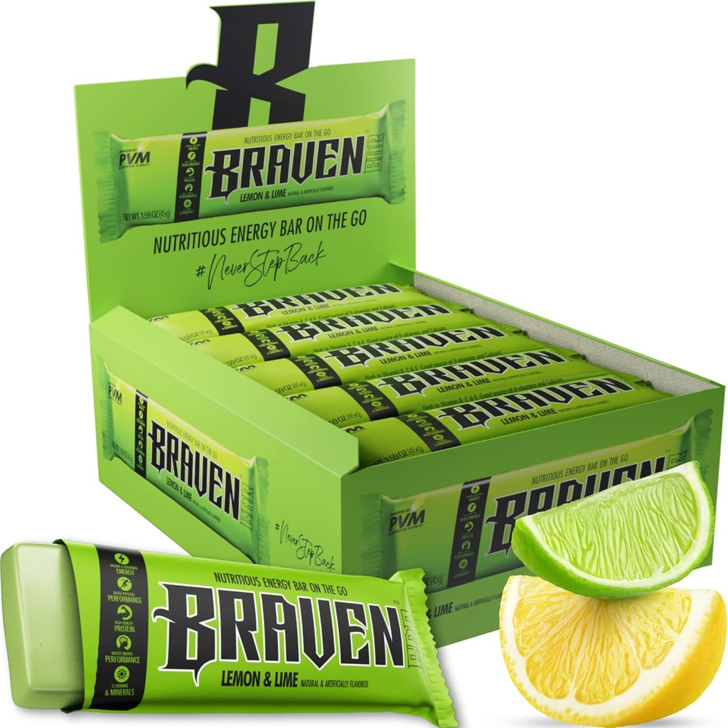 Braven Bar Lemon Lime Energy Bars (1.59 oz, Pack of 20) 