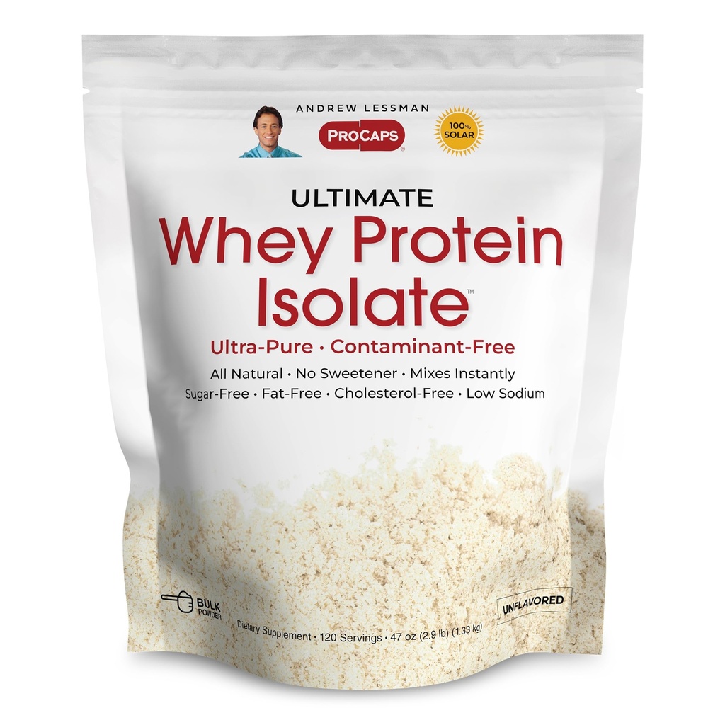 ANDREW LESSMAN Ultimate Whey Protein Isolate 120 Servants - Soutient la récupération d'entraînement et lent Muscle Non-OGM, Pas d'arôme ajouté, sans gras, sans sucre et sans édulcorant, certifié Kosher. Aucun additif