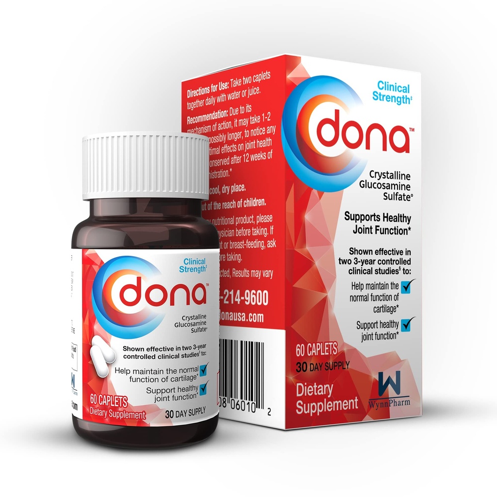 Dona Crystalline Glucosamine sulfaat, 1500 Mg, Joint Supplement Pillen voor Knie Comfort & Joint Health Support, 1500 Mg, 60 Tel.