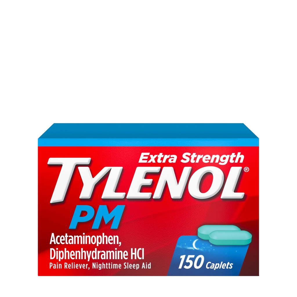 Tylenol PM Extra Strength Nighttime Pain Relievers & Sleep Aid Caplets, 500 mg d'acétaminophène et 25 mg de HCl diphenhydramine, soulagement des douleurs et des douleurs nocturnes, formation non-habitante, 150 ct