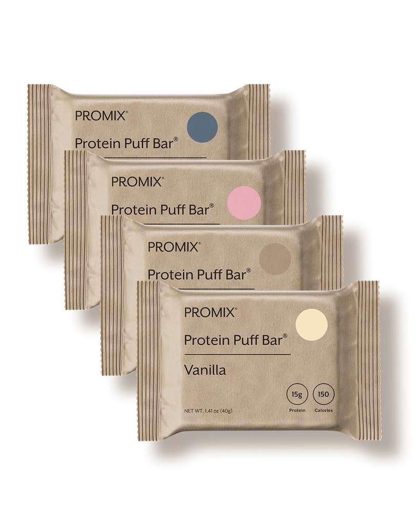 ProMix Nutrition Puff Bars - Lot de variétés - Vanille, Chocolat, Fraise, Blueberry - Marshmallow Crispy Treat - haute protéine et faible teneur en calories - 12 barres