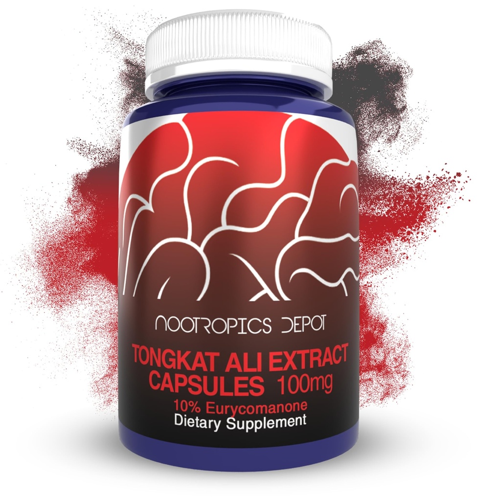 Nootropics Depot Tongkat Ali Extract Capsules | 100mg | 60 Count | 10% Eurycomanone by HPTLC | Eurycoma longifolia Root Extract