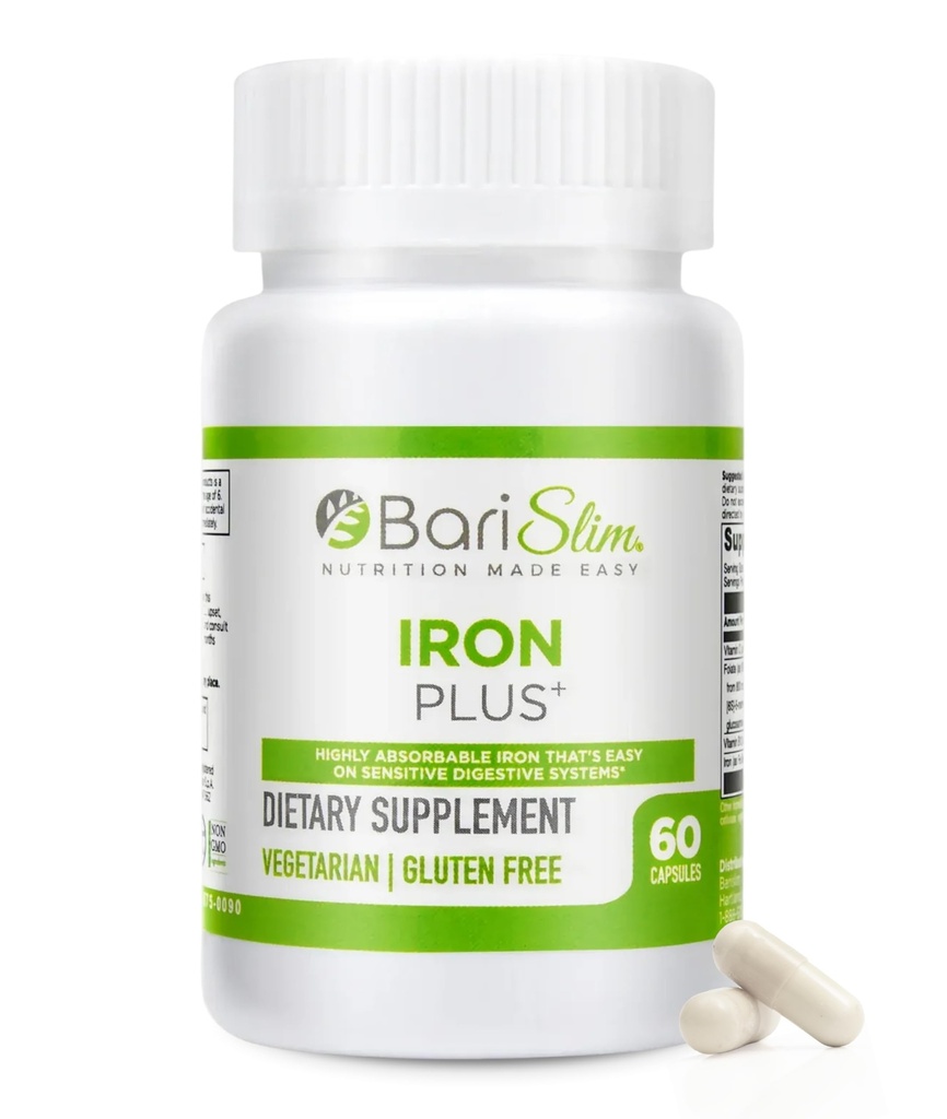 BariSlim Iron Plus-capsules - Geformuleerd voor patiënten na gewichtsverlies Chirurgie inclusief Gastric Bypass & Gastric Sleeve Eenvoudige spijsvertering en uitgebreide gezondheidsondersteuning 2 maanden aanbod (60 porties)