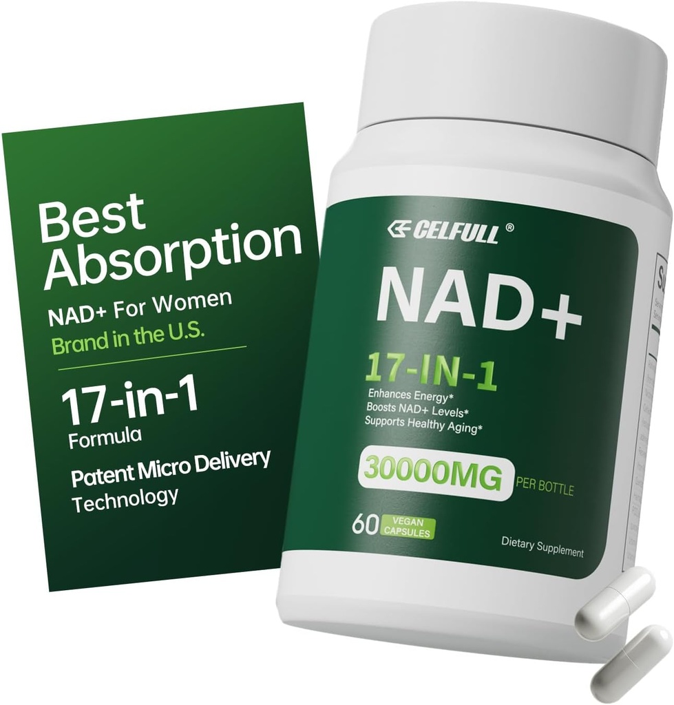 CELFULL NAD Supplement for Women NMN Alternative Resveratrol,Nicotinamide Riboside,Quercetin-NAD+ Stimulering van cellulaire energie tegen veroudering &Stamina-30000mg/fles