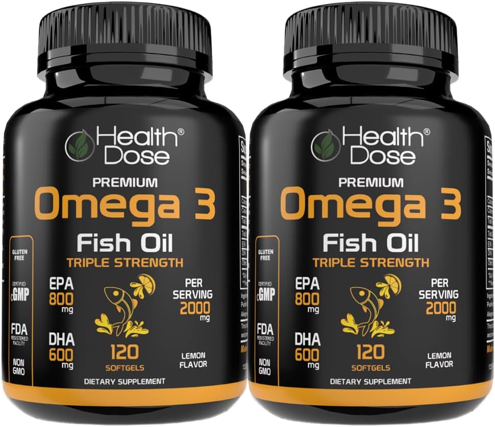Gezondheidsdosis Omega 3 Visolie met citroensmaak Softgels met EPA & DHA voor Hersenen, Hart en Wellness Ondersteuning 