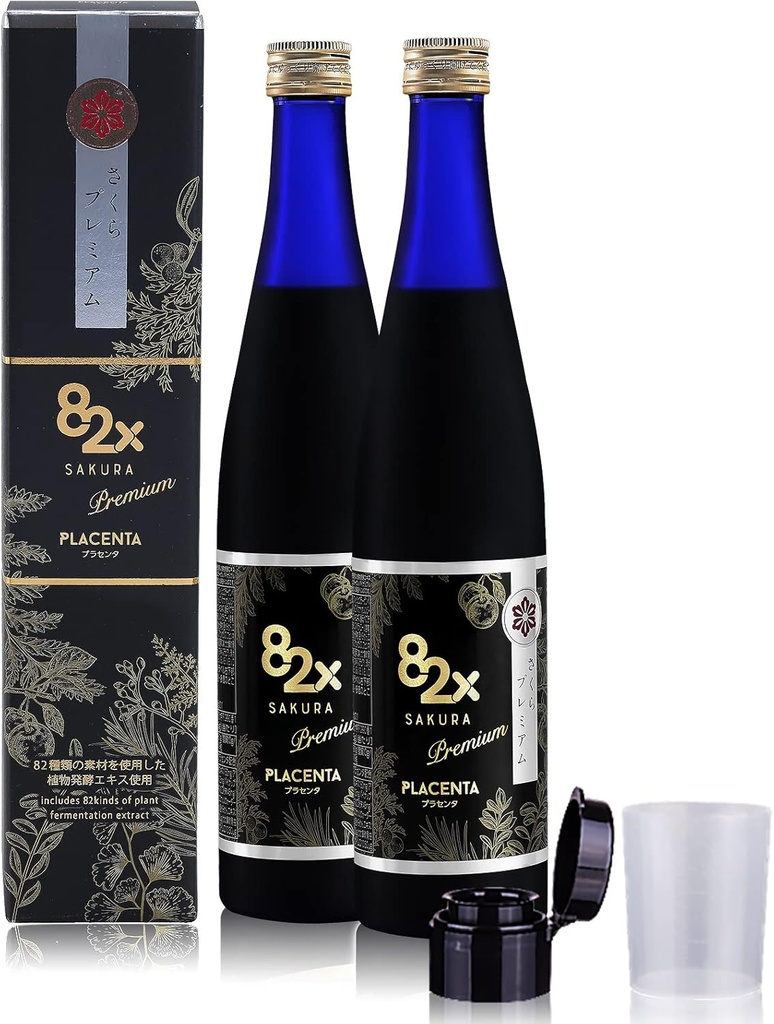 82X Liquid Placenta Drink - Premium Placenta 450.000mg Placenta - 15.000 Marine Collageen Peptides Supplement uit Japan met 82 gefermenteerde planten, Gepatenteerd voor huidhaar Nagel 2Pack