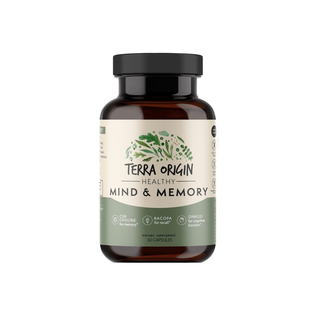 ORIGINAL DE TERRA Supplément de soutien à l'esprit et à la mémoire sains (Matrice de mémoire cognitive) CDP, Bacopa, L-Tyrosine, Huperzine A, Ginko, B12.