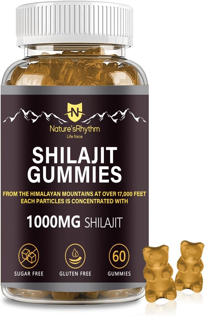 De natuur Rhythm Shilajit Gummies 1000mg - 60 stuks Shilajit Gummies for Men and Women, Shilajit Gummies Rijk aan diverse sporen mineralen, een supplement op Boost Energie en Immuniteit