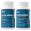 Dr Tobias Vegan Omega 3 Huile d'algue et Capsules d'Ashwagandha, soutient la résilience, la santé immunitaire et le bien-être général, non OGM, végétalien