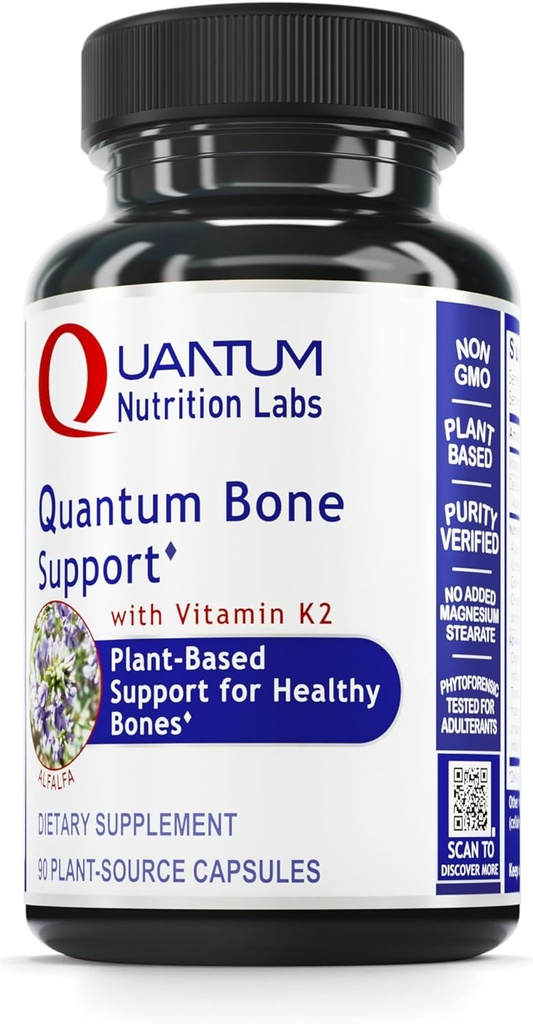 Quantum Nutrition Labs Quantum Bone Health - Bone Health Vitamines, Bone Strength Supplement voor vrouwen en mannen, Biologische Calcium Supplement met gefermenteerde vitamine K2, Bone Health Support - 90 Capsules