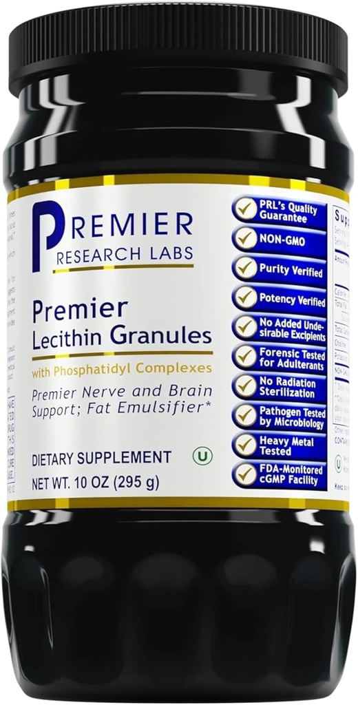 Premier Research Labs Lecithin Granules - Soy Lecithin Granules, Supplément Lécithine, Lécithine pour la cuisson, non OGM, Phospholipide de qualité alimentaire pour le cerveau et le soutien nerveux - 10 oz