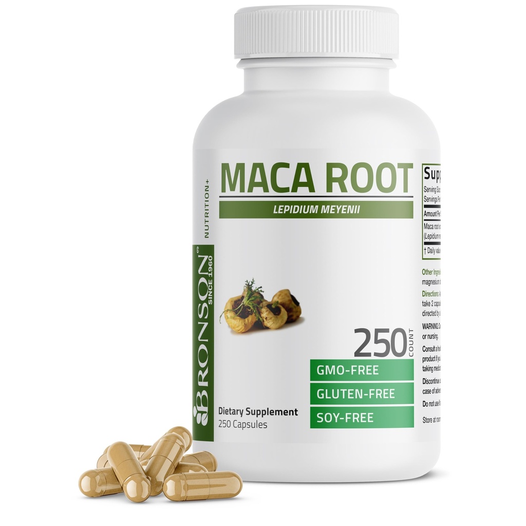 Bronson Maca Root Lepidium Meyenii Non-GMO, 250 Vegetarische Capsules