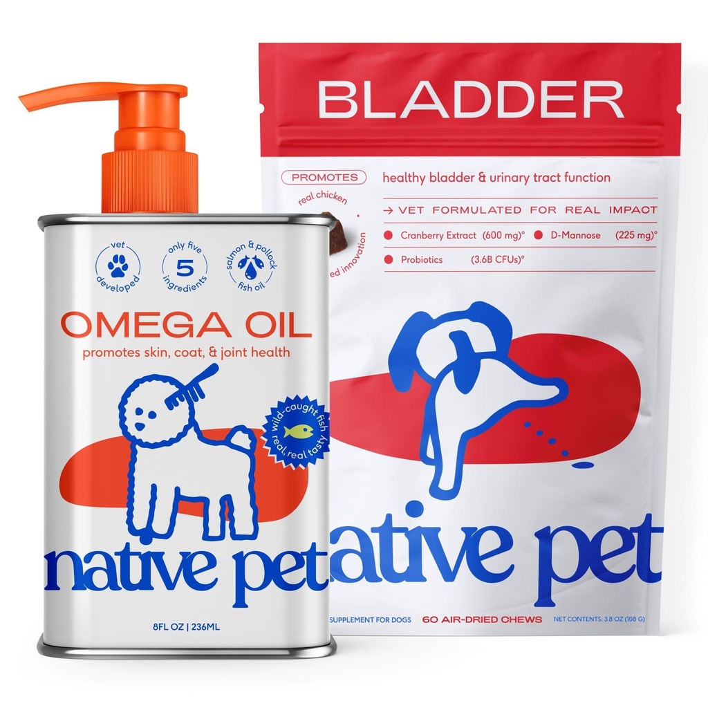 Native Pet Dog UTI Traitement sur le comptoir et l'huile de poisson pour chiens pour soutenir la peau démangeaison + la mobilité