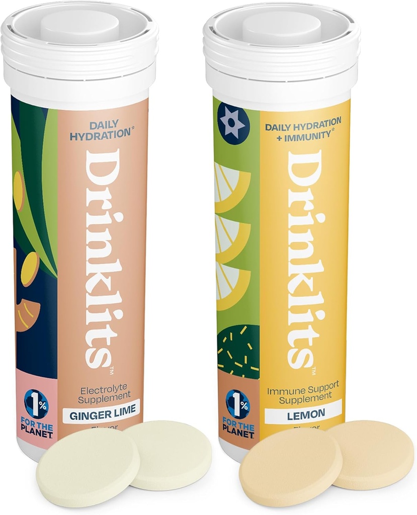 Drinklits Ginger-Lime Hydration & Citroen Immune Support (2) Tube Combo Pack 