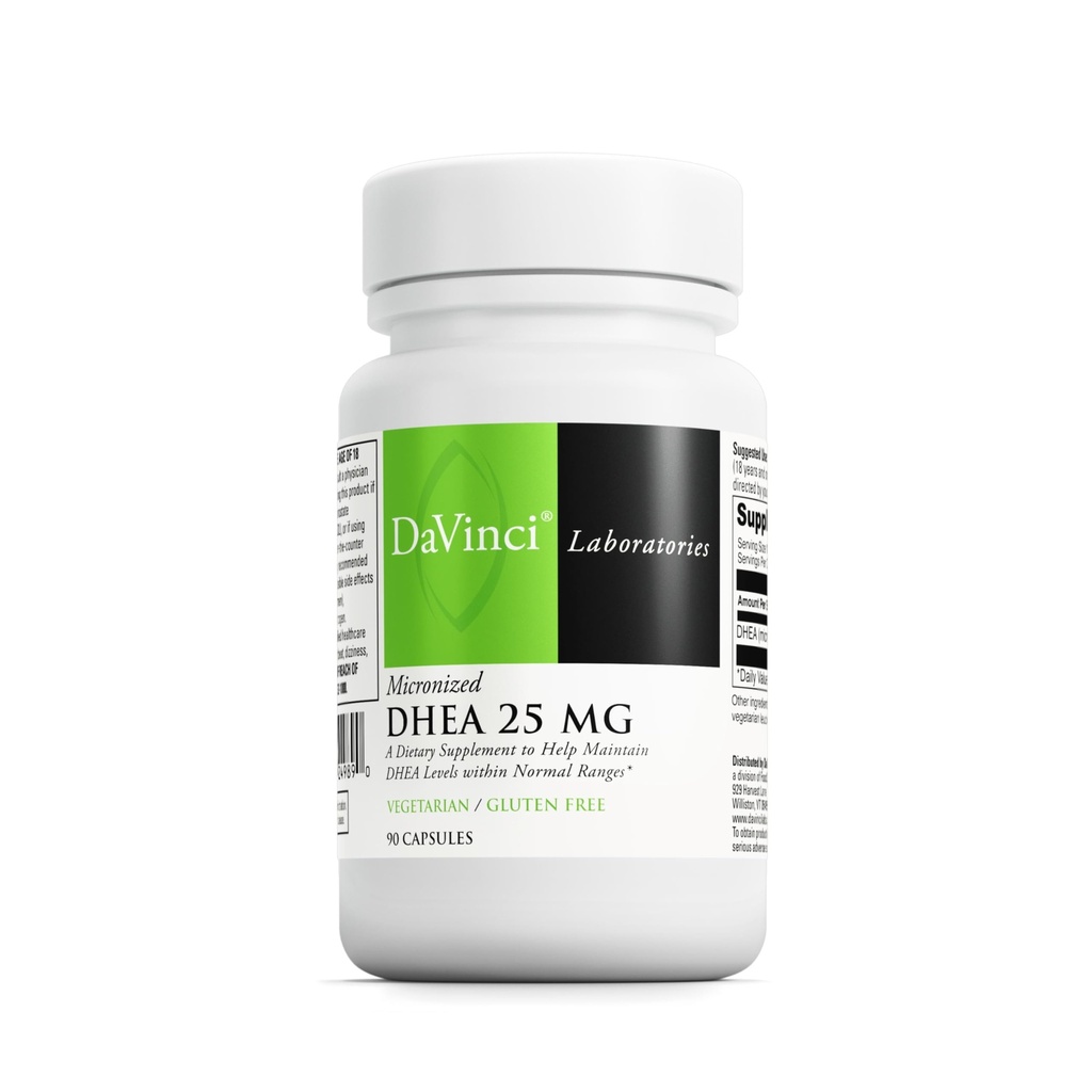 DAVINCI Labs Micronized DHEA 25 mg - Dieetsupplement ter ondersteuning van het immuunsysteem, schildkliergezondheid en gezonde hormoonniveaus* - met 25 mg Micronized DHEA - Glutenvrije - 90 Vegetarische Capsules
