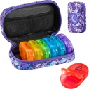 Serfeymi Weekly Travel Pill Organizer 2 keer Een dag AM PM Geupgraded Regenboog Pill Box 7 dag met Portable Zipper Canvas Pill Case, Medicine Organizer voor Pillen, Vitaminen, Visolie - Paars 01