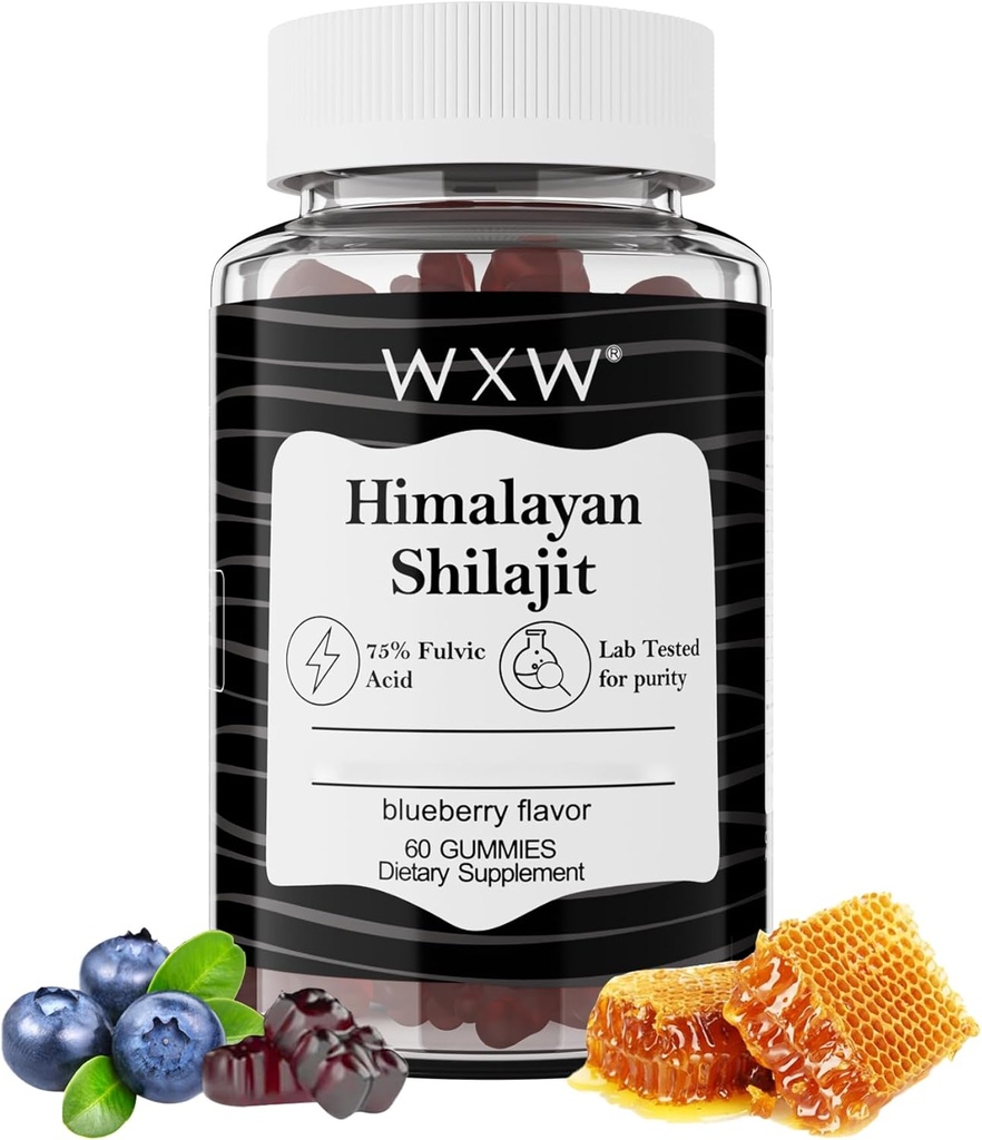 WXW Pure Himalayan Shilajit Gummies | Fulvic Acid & 85+ Trace Minerals | Ashwagandha, Gokshura | No Added Sugar | for Men, Women | Non-GMO | Lab Tested | 100% Natural | Enhance Immunity 60 Gummy