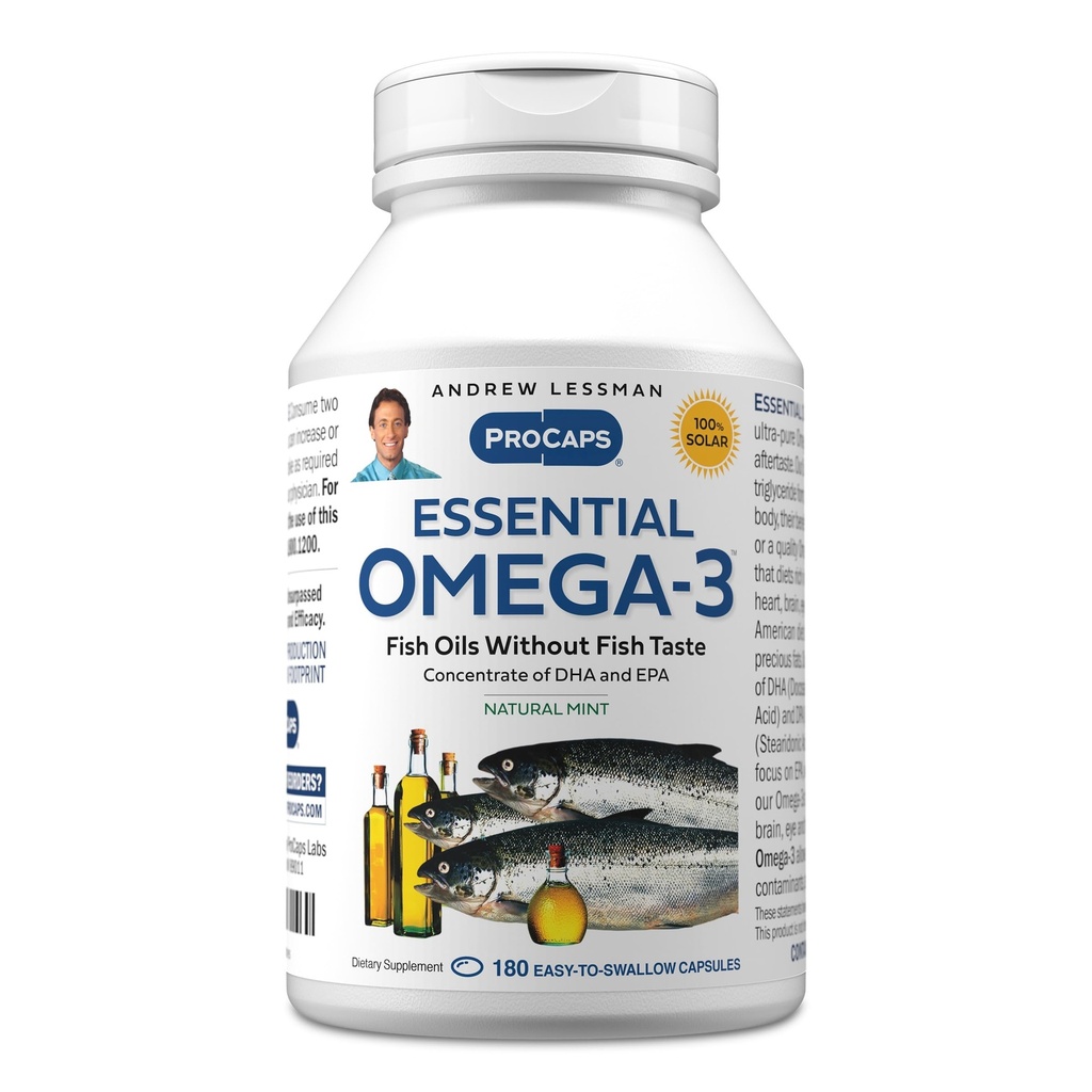 ANDREW LESSMAN Essential Omega-3 Mint - 180 Softgels - Ultra-Pure, High Potency Omega-3 Oils. Hoge DHA, geen maagklachten, geen lastpakken, geen kwik. Klein Makkelijk doorslikken Softgels