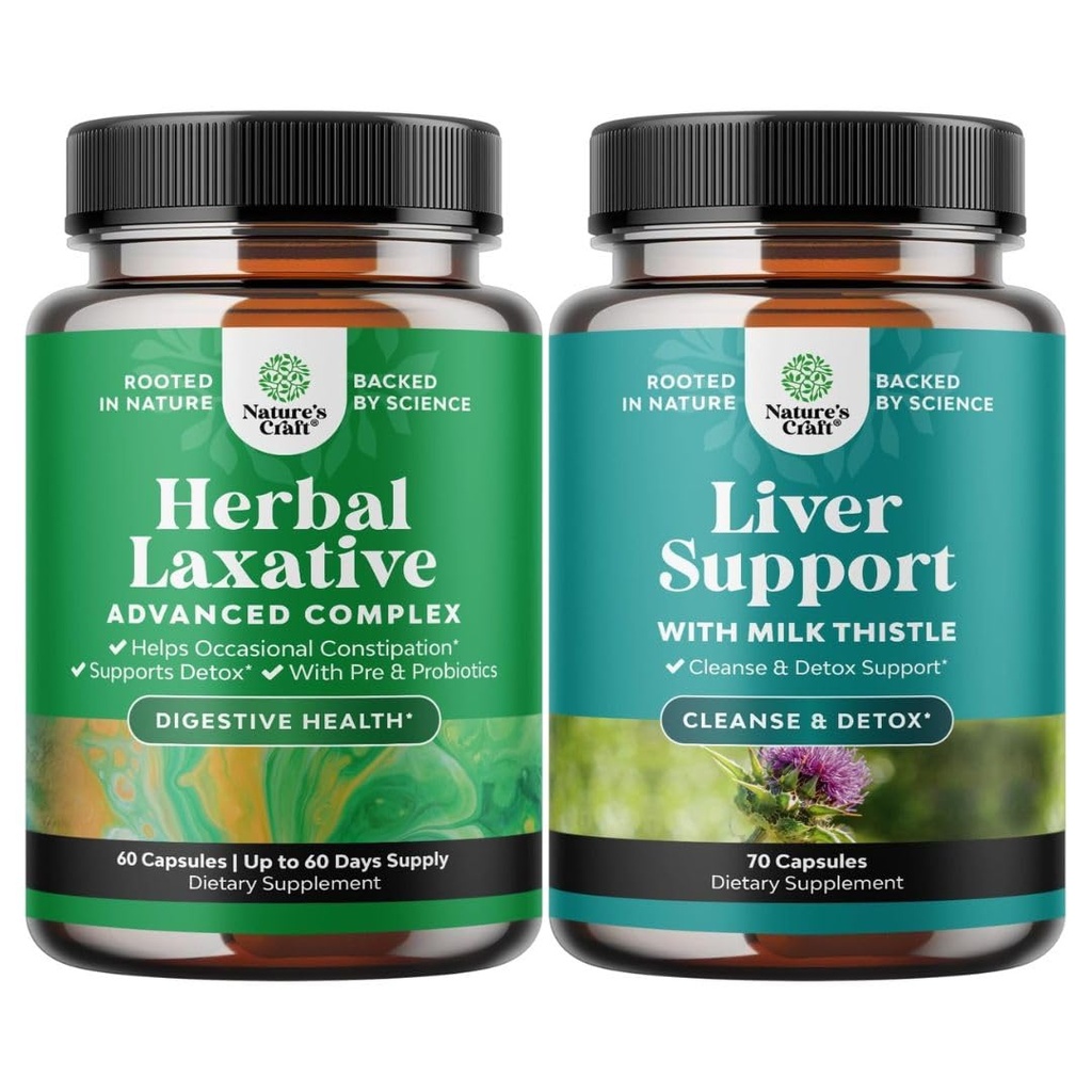 Bundel van Herbal Laxative Capsules met Probiotica en Lever Reiniging Detox & Repair Formula - Natuurlijke Colon Detox Digestief Ondersteuningssysteem - Herbal Lever Ondersteuning Supplement met Melkdistel