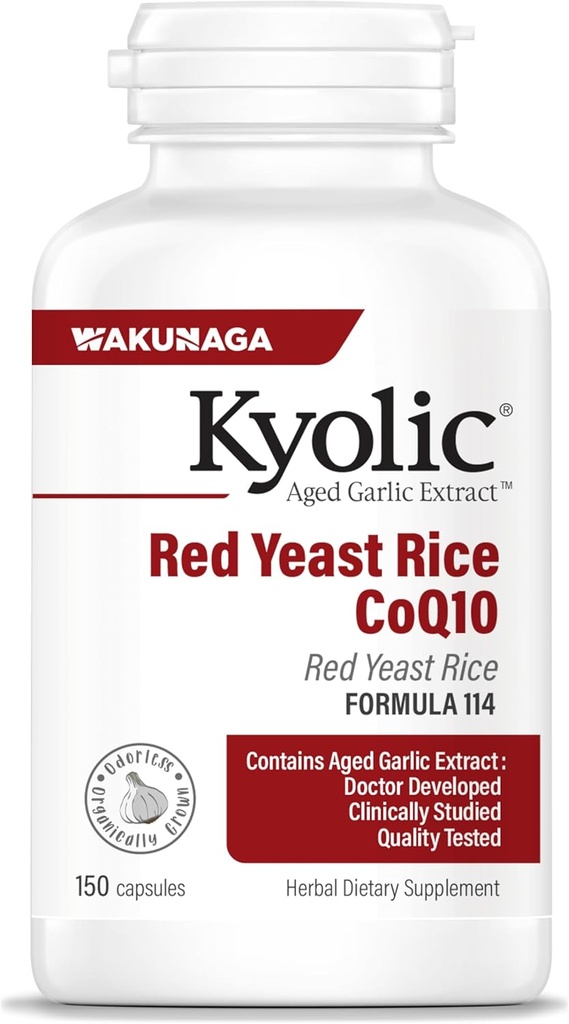 Kyolic Aged Knoflook Extract Formule 114, Red Gist Rice CoQ10, 150 Capsules