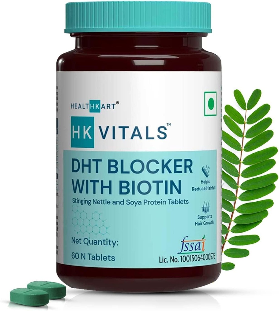 QUAR DHT Blocker met Biotine, Stinging Nettle en SOYA Proteïne, helpt het verminderen van haarval, stimuleert haargroei, Pack van 60 tabletten