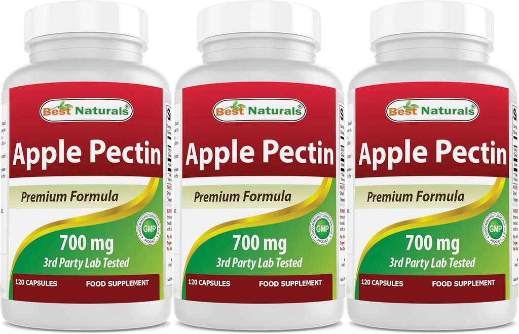 Best Naturals Apple Pectin 700 mg - Dieetvezel - Intestinale ondersteuning - 120 capsules (Pack of 3)
