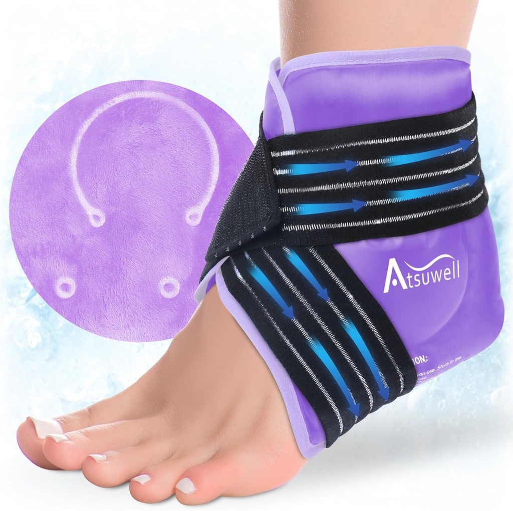 Atsuwell Enkel Ice Pack Wrap, Herbruikbare Gel Ice Cold Packs voor Enkelvoets Heel, Voet Ice Wrap met Zachte Plush Lining, Koude Compress therapie voor Verzachtende Ongemak, Paars