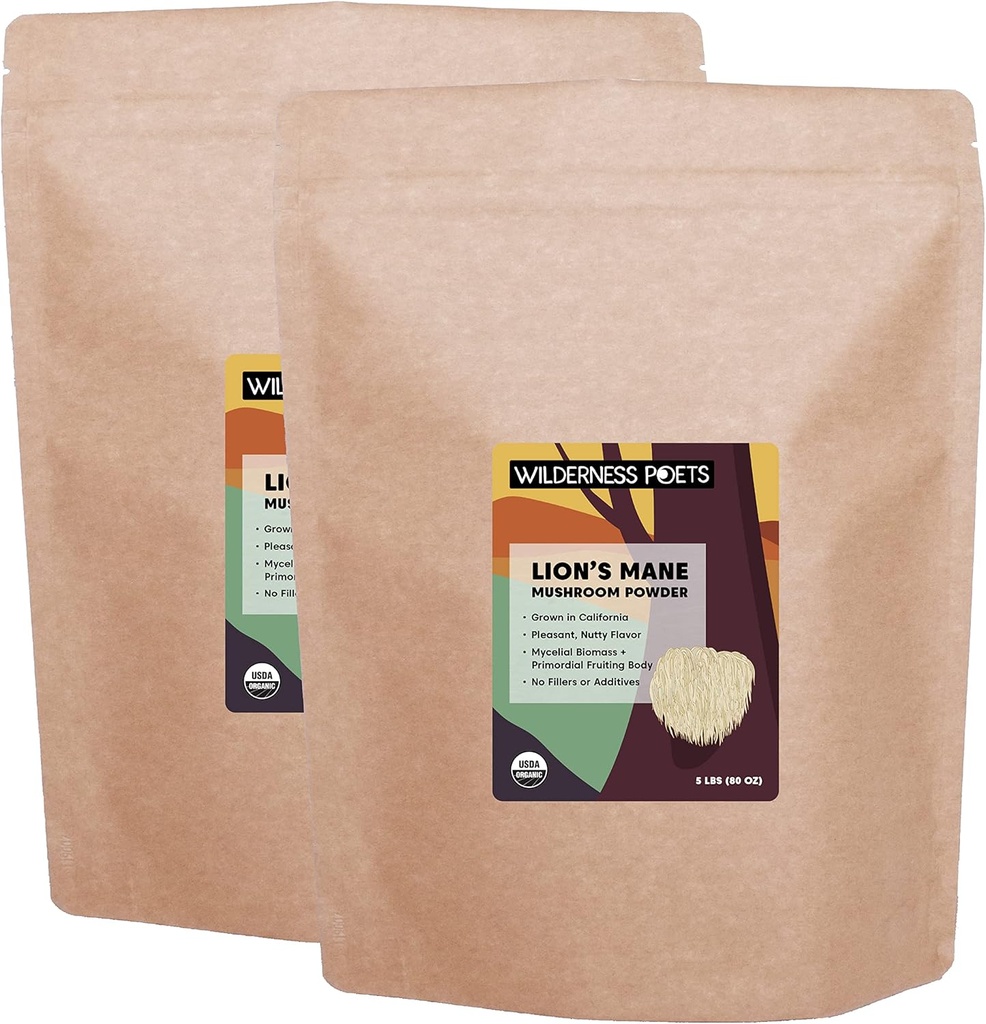Wilderness Poets Organic Lion's Mane Mushroom Powder - California Grown (160 Ounce - 10 Pound)