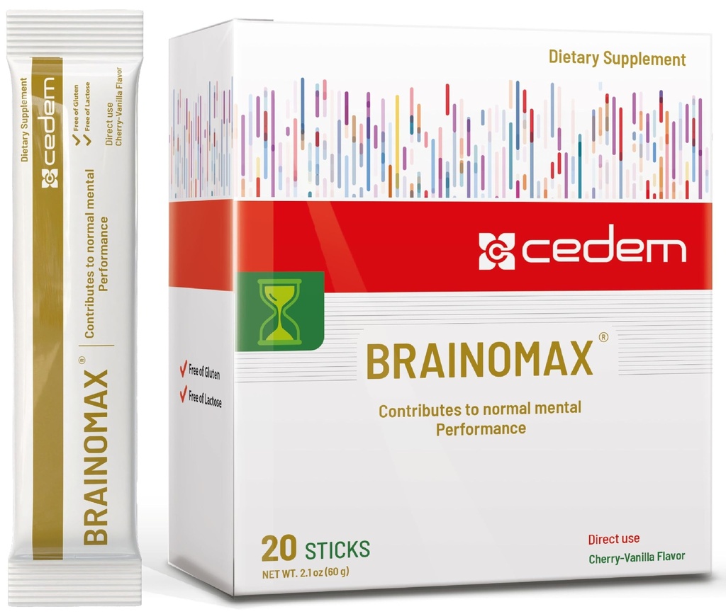 Zwitserland BRAINOMAX 20 Powder Sticks, Brain Booster Supplement, Cherry-Vanilla Flavor met Citicoline, N-Acetyl-L-Carnitine, Nootrope Hersensupplementen voor Geheugen en Focus, Cognitieve Ondersteuning
