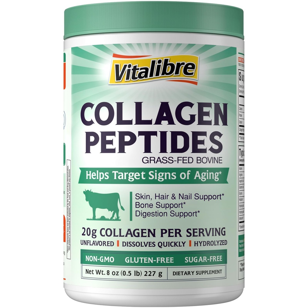 Poudre de peptides de collagène bovine pour femmes et hommes, protéine de collagène hydrolysée de type I et III, peau, cheveux, ongles, os, digestion, non aromatisée, non-OGM, Keto & GF, 11 portions, 8oz