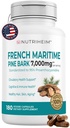 French Maritime Pine Bark Extract 7000mg with 95% Proanthocyanidines for Circulation, Heart Health, Skin, Cognitive Support - 20:1 Ratio & 180 Veggie Capsules - Non-GMO, Gluten-Free, Vegan-Friendly