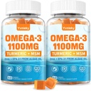 Vegan Omega 3 Supplement Gummies 1100m voor volwassenen - DHA 680mg & EPA 340mg met Kurkuma, MSM, Vitamine C, E, D3, Zink - Algen Visolie Alternatief