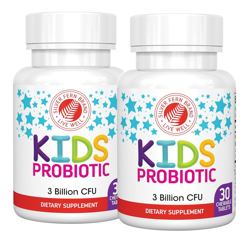 Silver Fern Brand Kids Ultimate Probiotic - 2 flessen - 30 Kauwtabletten elk - Suiker & Glutenvrij - Dieetsupplement voor kinderen - DNA & Overlevingsvatbaarheid Verified - Digestief & Immuun Ondersteuning