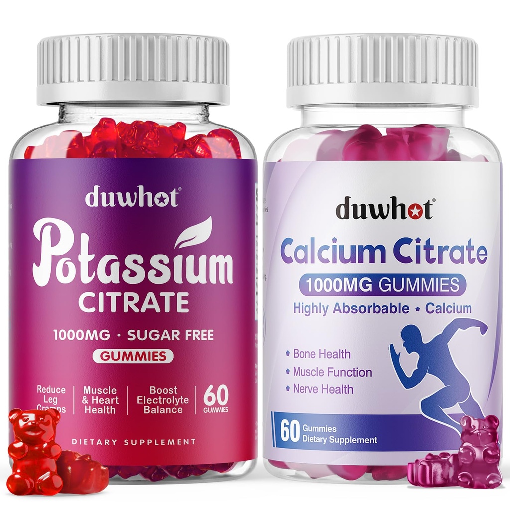Citrate de potassium 1000mg Gummies Citrate de calcium 1000mg Gummies, soutien de la crampe des jambes, os et santé musculaire