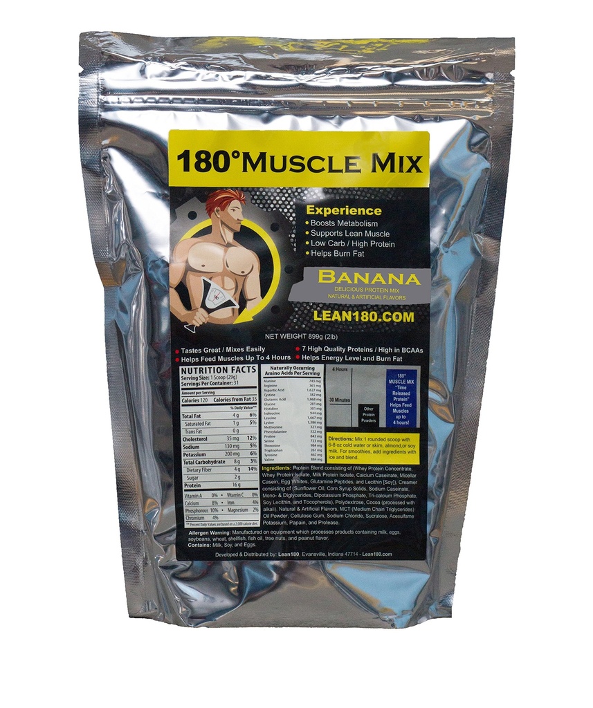 Lean 180 Muscle Mix - Beste Proeverij Wei Proteïne Shake - Ontbijt, Post Workout, Snack - Helpt Lean Muscle, Boosts Energy - Smaakt Groot - 31 Shakes - Banaan